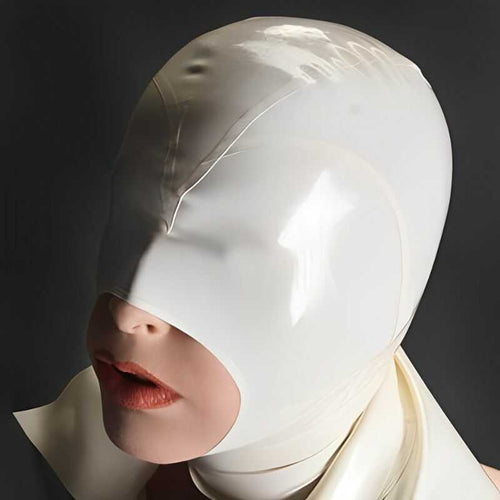 Cagoule Latex Blanc Bouche Ouverte