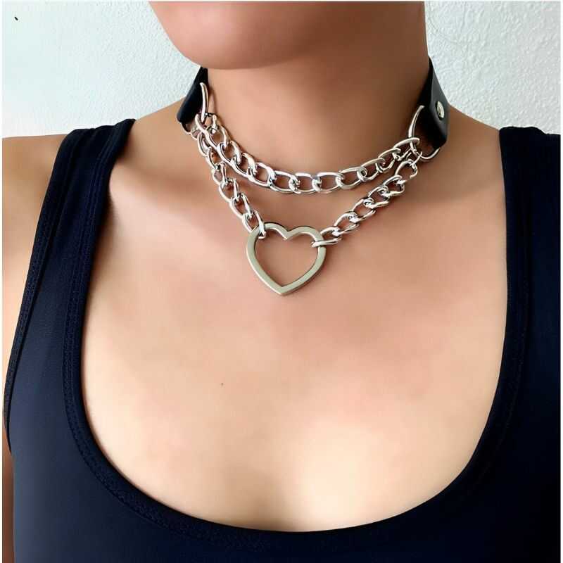 Collier Chaîne Cœur Noir
