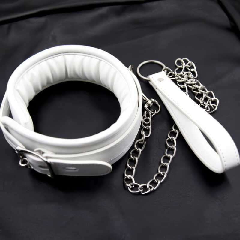 Collier cuir blanc BDSM