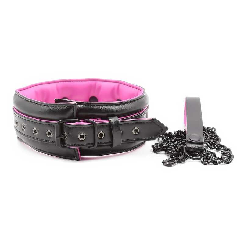 Collier et Laisse Rembourrées Noir Rose